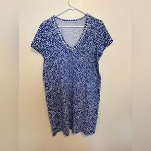 Lilly Pulitzer Blue White Pima Cotton Shift Dress Pom Pom Trim